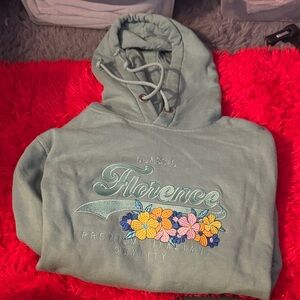 Classic Florence  Green Hoodie with Floral Embroidery